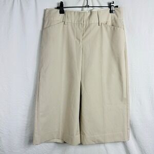 Express Design Studio‎ Editor Cropped Pants Women Size 4 Beige Striped Flare Leg
